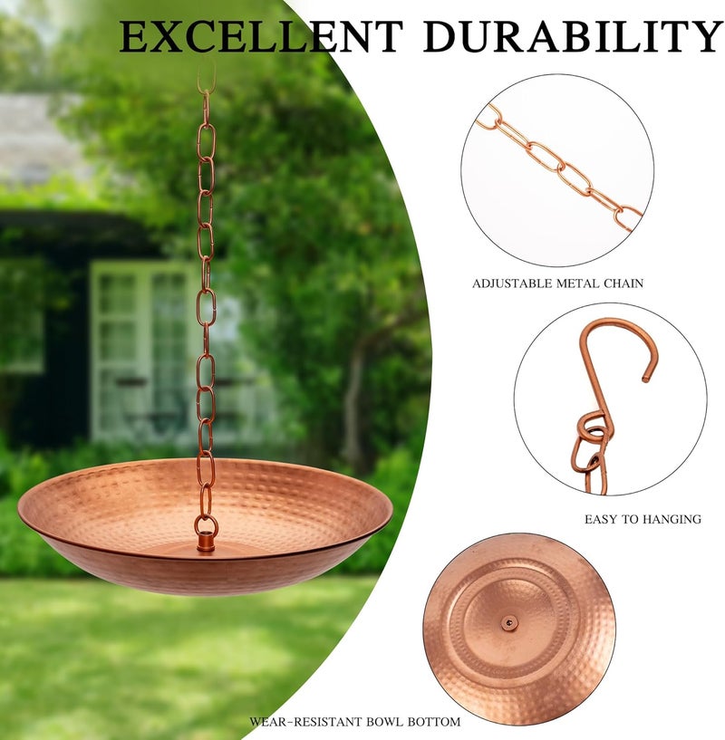 Voltogar Store Rain Chain Basin, Anchoring Basin for Rain Chain, Metal Bowl for Rain Chain Downspout Gutters, Rain Basin for Outdoor Garden, Lawn & Patio Water Feature, 11 Inches Diameter, Gold - Image 2